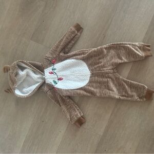 Kids Brown Reindeer One-Piece Hooded Jumpsuit